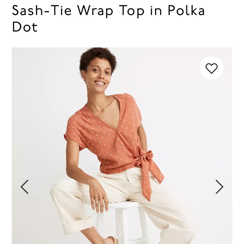 NWT Madewell Sash Tie Wrap Top in Polka Dots